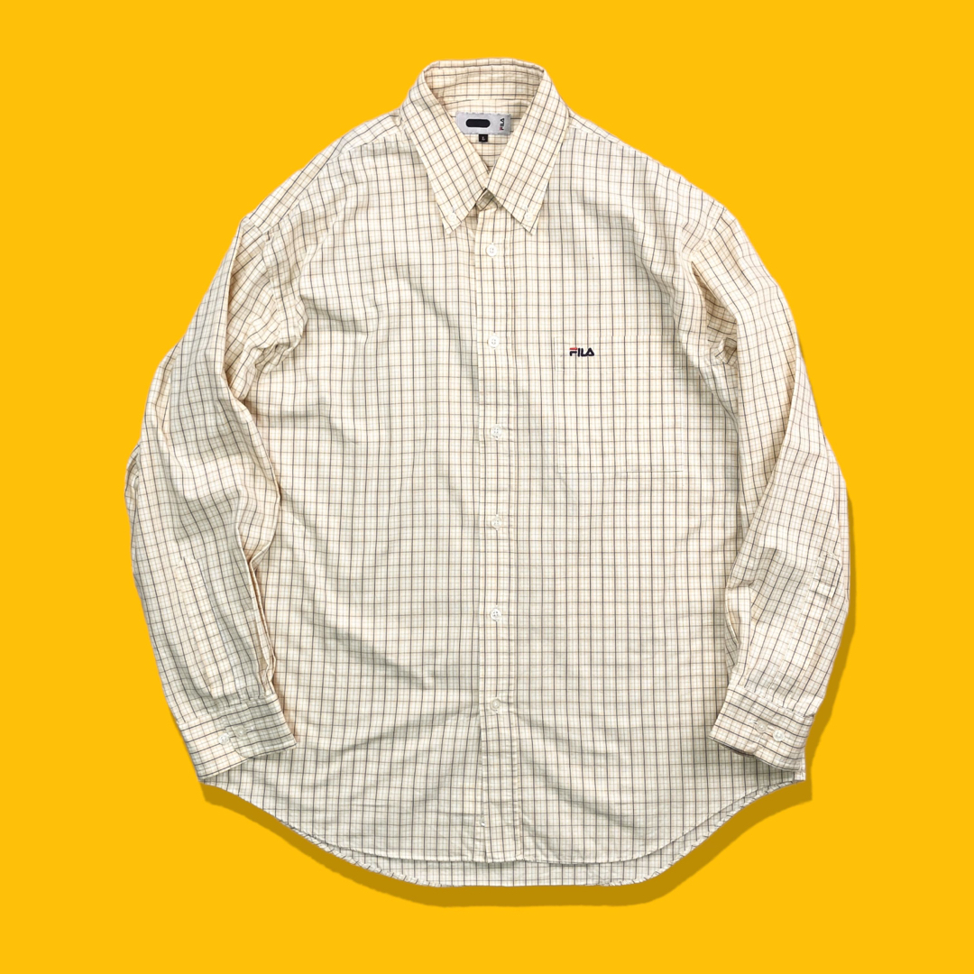 GAP(ギャップ)の90s 00s ヴィンテージチェックシャツ ボタンダウンシャツ 長袖 イエロー メンズのトップス(シャツ)の商品写真
