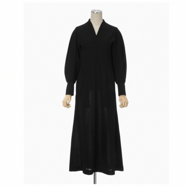 Mame V-Neck Classic Cotton Dress 黒 サイズ2