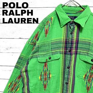 ポロラルフローレン(POLO RALPH LAUREN)の美品 ポロラルフローレン ネイティブ柄 長袖シャツ 両胸ポケット 厚手 97i(シャツ)