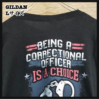 ギルタン(GILDAN)の【ギルダン】長袖Tシャツ　ロンT　手錠　バックプリント　黒　Lサイズ　26(Tシャツ/カットソー(七分/長袖))