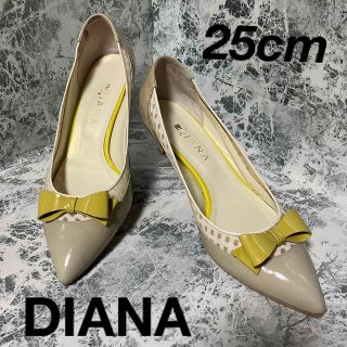 ダイアナ(DIANA)の【送料無料】DIANA　グリーンベージュエナメル　リボン　ショートヒール(ハイヒール/パンプス)