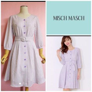 ミッシュマッシュ(MISCH MASCH)の【ミッシュマッシュ】前ボタンストライプワンピース　ラベンダー　七分袖　M(ひざ丈ワンピース)