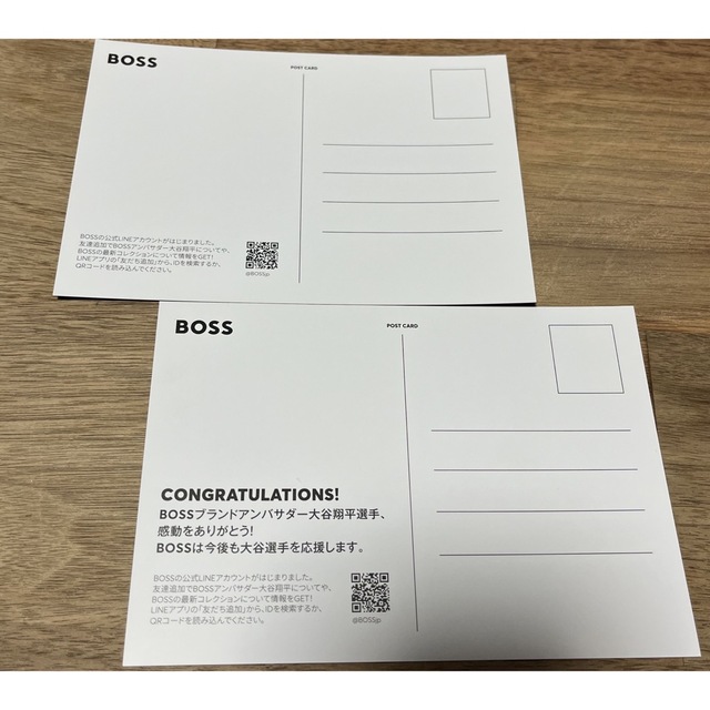 BOSS(ボス)のBOSS大谷翔平ポストカード二枚♪ エンタメ/ホビーのタレントグッズ(スポーツ選手)の商品写真