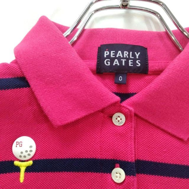 PEARLY GATES(パーリーゲイツ)の美品❗パーリーゲイツ　レディースゴルフ　半袖ポロシャツ　ピンク　サイズ0/S スポーツ/アウトドアのゴルフ(ウエア)の商品写真