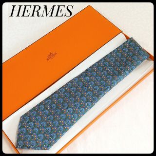 エルメス(Hermes)のエルメス HERMES ネクタイ シルク100% ブルー系 ビジネス(ネクタイ)