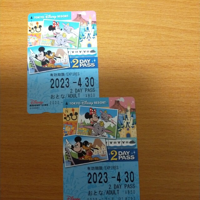 Disney(ディズニー)のリゾートラインチケット　2枚　リゾラ　ディズニーランド　ディズニーシー チケットの施設利用券(遊園地/テーマパーク)の商品写真