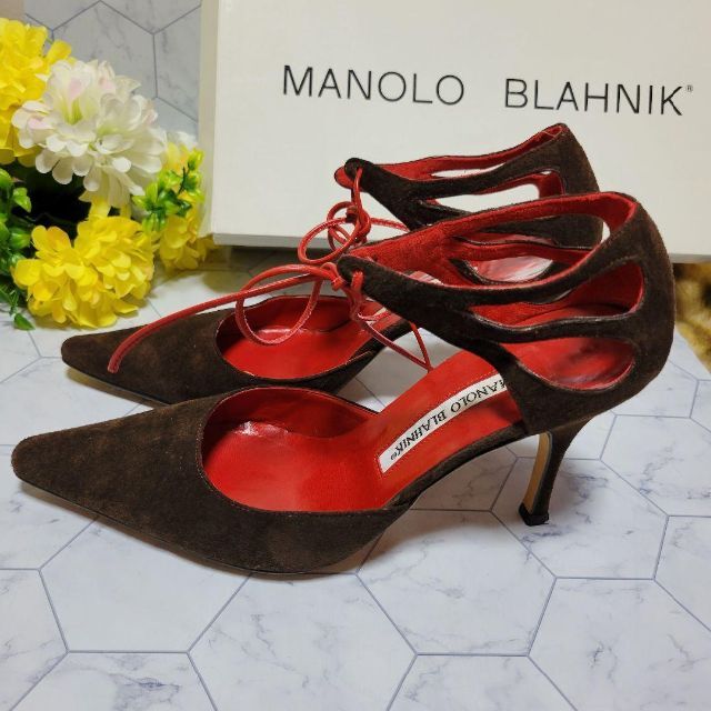 MANOLO BLAHNIK - マノロブラニク スエード リボン パンプス