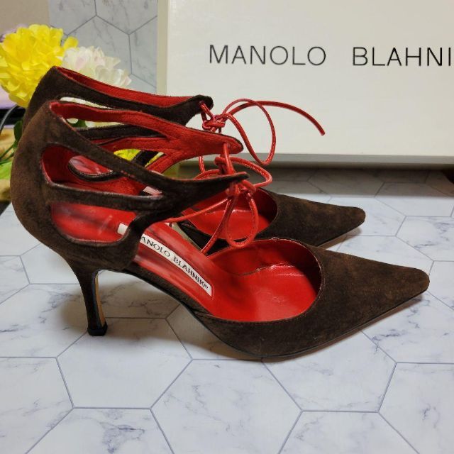 MANOLO BLAHNIK - マノロブラニク スエード リボン パンプス