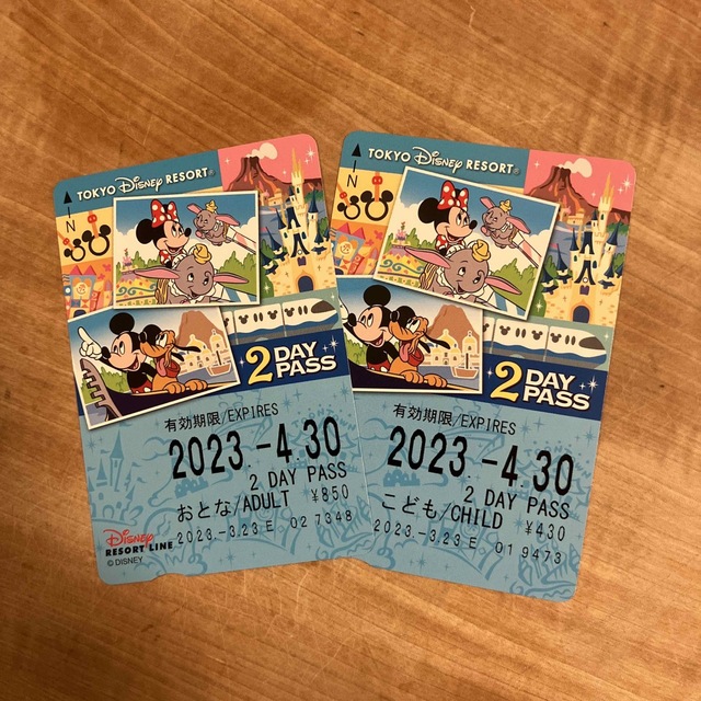 Disney(ディズニー)のDISENY RESORT LINE 2DAYPASS おとなこどもセット チケットの施設利用券(遊園地/テーマパーク)の商品写真