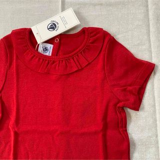 プチバトー(PETIT BATEAU)のプチバトー　フリル襟半袖カットソー　4ans新品　赤色(Tシャツ/カットソー)