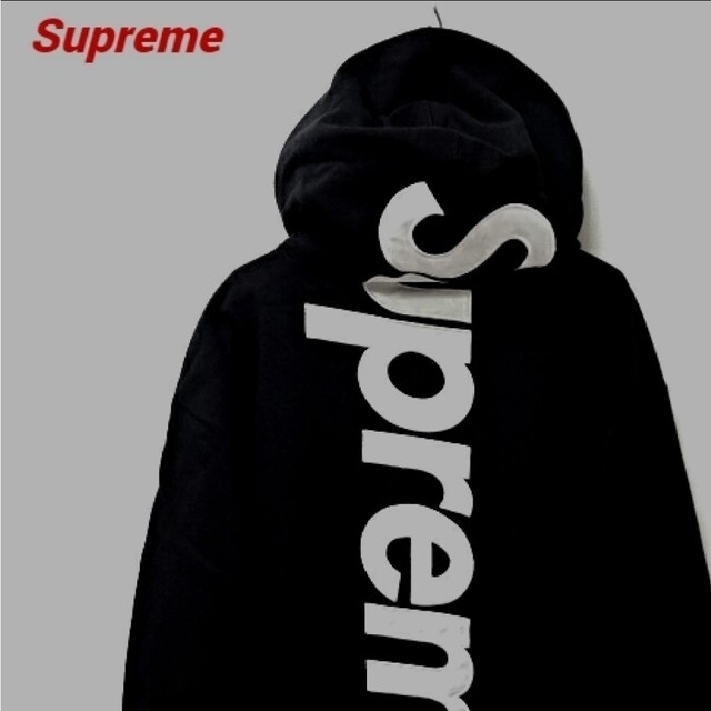 Supreme - supremeパーカー メンズS黒/白ロゴ刺繍 バックプリントの