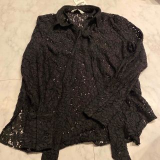 ザラ(ZARA)のZARA ザラ レース ブラウス シャツ ブラック Mサイズ(シャツ/ブラウス(長袖/七分))