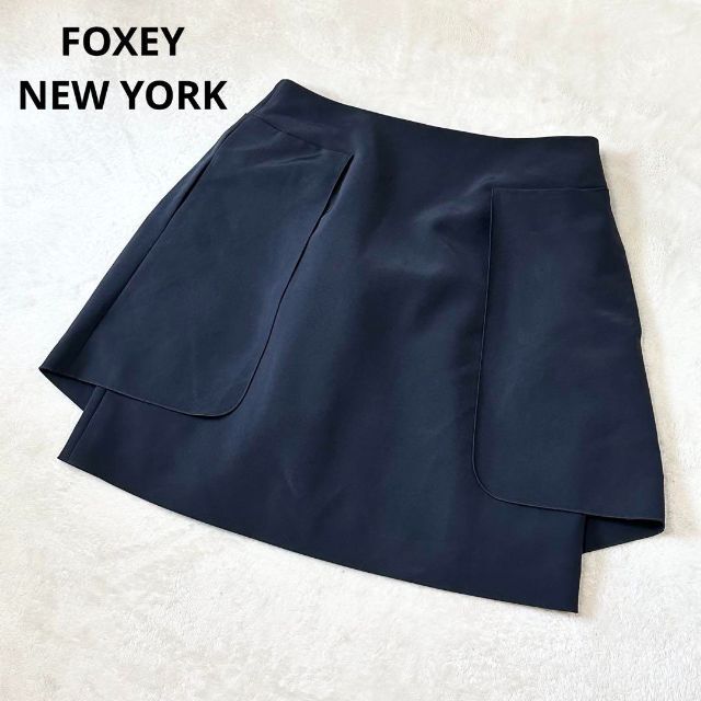 フォクシーニューヨーク　ホイップミニスカート　ネイビー　タック　40サイズ