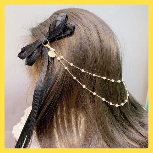 ❤️人気商品❤️パール バレッタ リボン ヘアクリップ ブラック ヘアアクセ