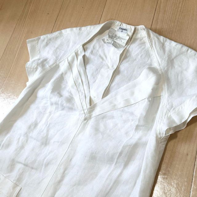 シャネル ココボタン リネン100% 薄手ワンピース ホワイト 36サイズ