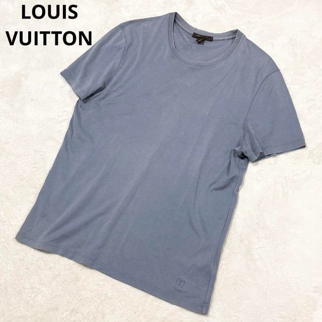 ルイヴィトン ブルー系 半袖 クルーネックTシャツ ワンポイントロゴ