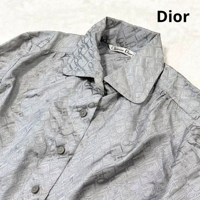 【極美品】Christian Dior ロゴ総柄シルクブラウス　トロッターボタン