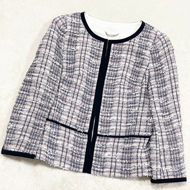 Harrods - ハロッズ ツイード ノーカラージャケット ワンピース