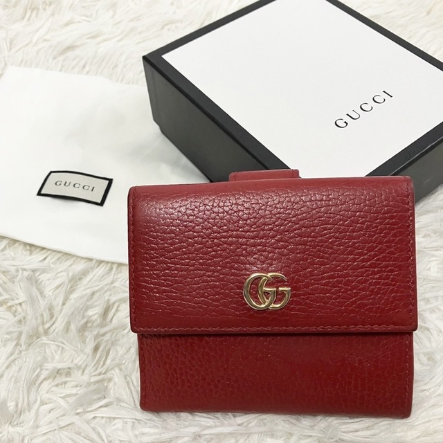 GUCCI】グッチ 美品 GG レザー Wホック レッド 折り財布 高級ブランド