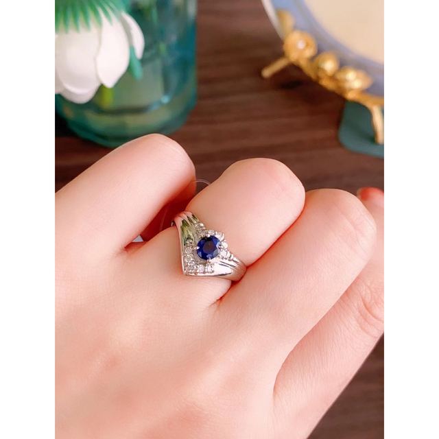 天然 ブルーサファイア ダイヤ リング0.55ct pt900 ^