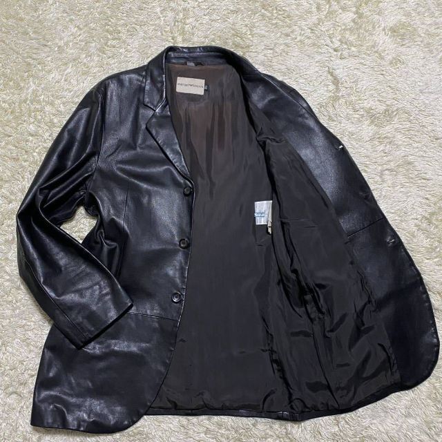 XLサイズ　エンポリオアルマーニ 　ラムレザージャケット　黒50 | フリマアプリ ラクマ