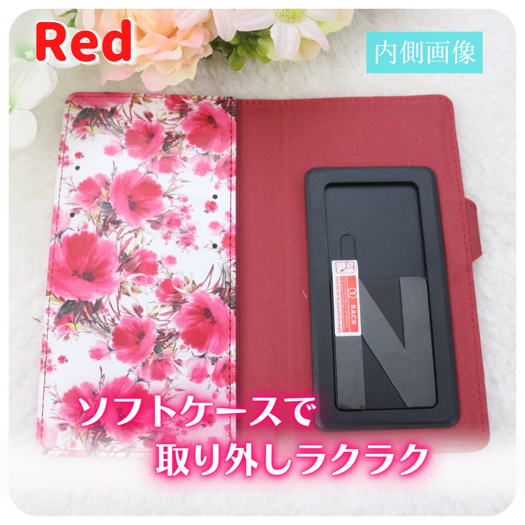 スマホケース 手帳型 マルチ 汎用レッド 赤 花/768 スマホ/家電/カメラのスマホアクセサリー(Androidケース)の商品写真