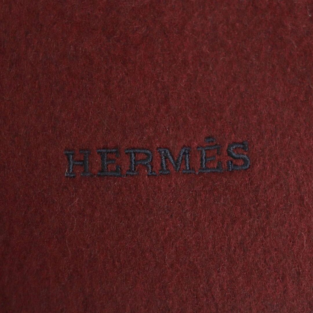 良品▽HERMES エルメス ロゴ刺繍入り フリンジ付き カシミヤ100