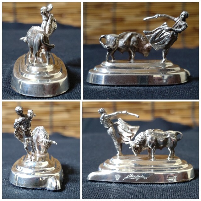 ①銀製 スペイン闘牛 彫刻 カードホルダー/925/カード立て/アンティーク