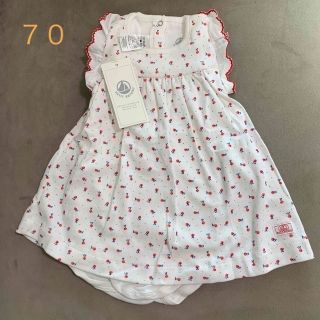 プチバトー(PETIT BATEAU)の新品　プチバトー　ロンパース ワンピース　6m 67cm(ロンパース)