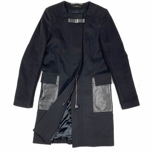 ヒューゴボス HUGO BOSS ノーカラーコート ウール カシミヤ ブレンド-