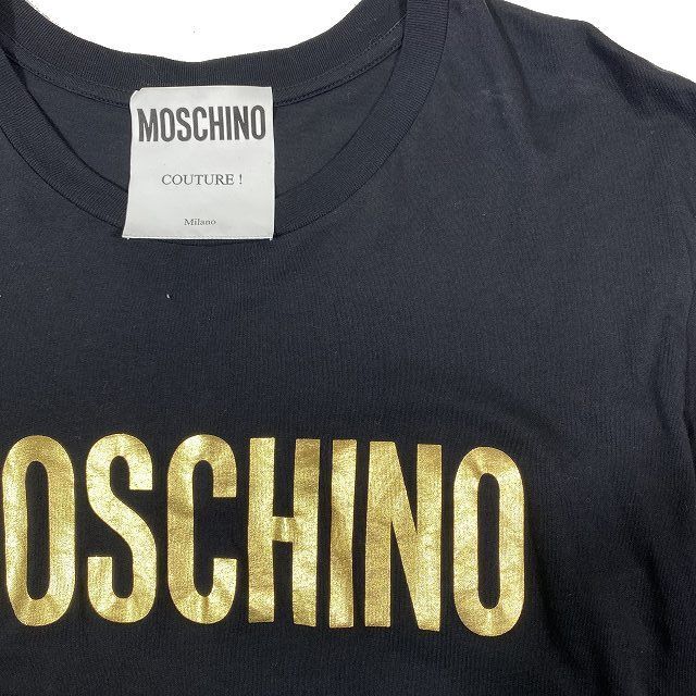 美品 モスキーノ MOSCHINO ゴールドロゴプリント Tシャツ カットソー