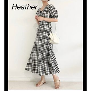 ヘザー(heather)のヘザー　Heather 半袖 ロングワンピース　チェック(ロングワンピース/マキシワンピース)