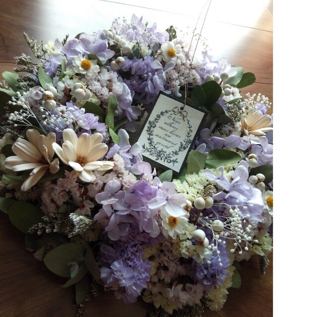 プリザーブドフラワー❁ドライフラワー❁　紫陽花とスターチスのパステル春リース ハンドメイドのフラワー/ガーデン(リース)の商品写真