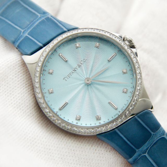 美品 ティファニー 腕時計 メトロ ダイヤベゼル 60874859 電池式 青
