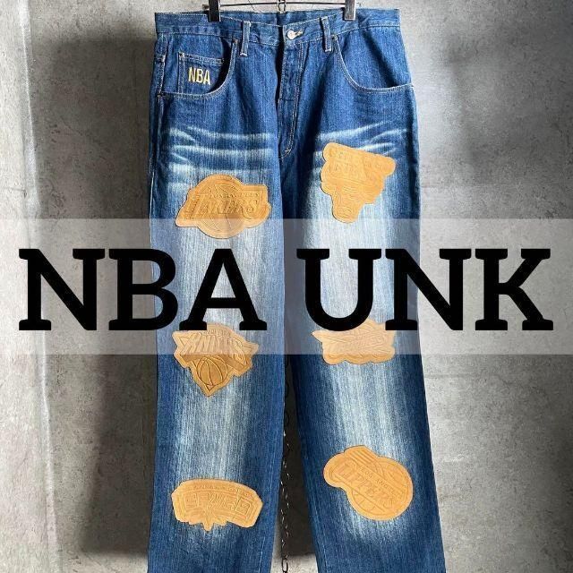 90s 美品 unk NBA チームロゴ レザーパッチ デニムパンツ BULLS 売れ筋