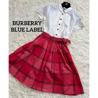 バーバリーブルーレーベル(BURBERRY BLUE LABEL)のBURBERRY BLUE LABEL 赤チェック 半袖ワンピース ノバチェ(ひざ丈ワンピース)