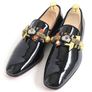 クリスチャンルブタン(Christian Louboutin)の未使用品□クリスチャンルブタン エンブレムワッペン スタースタッズ パテントレザー ローファー/フラットシューズ 黒 41 1/2 イタリア製 t17-st30223-682(ドレス/ビジネス)