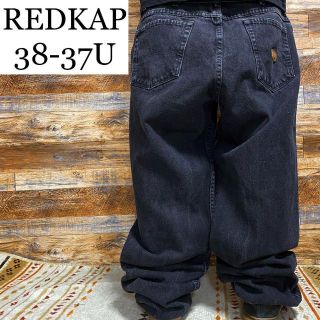 レッドキャップ(RED KAP)のレッドキャップw38ブラックデニムジーパン黒ジーンズ古着オーバーサイズ極太革タグ(デニム/ジーンズ)