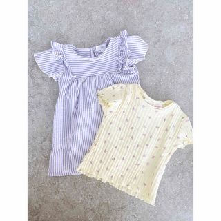 ザラキッズ(ZARA KIDS)のZARA ザラベイビー　ストライプワンピース　花柄トップス　74(ワンピース)