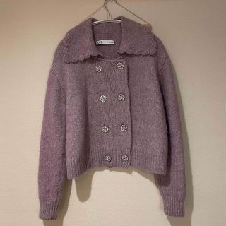 ザラ(ZARA)のZARA ビジューニットカーディガン(カーディガン)