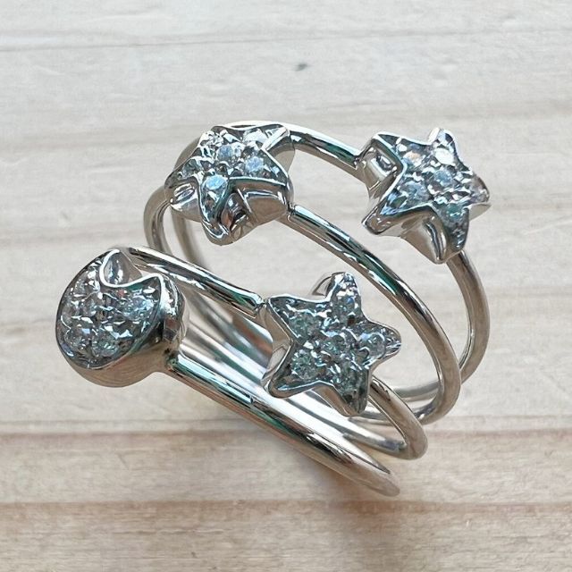 リング(指輪)ポンテヴェキオ 極美品 K18 WG #10 ダイヤ 月 星 デザイン リング