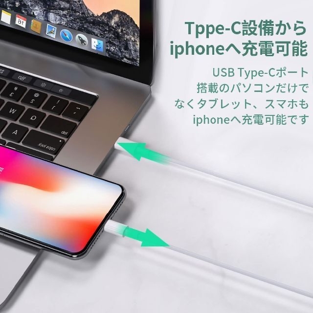 iPhone 充電ケーブル USB-C Lightningケーブル タイプC  スマホ/家電/カメラのテレビ/映像機器(映像用ケーブル)の商品写真