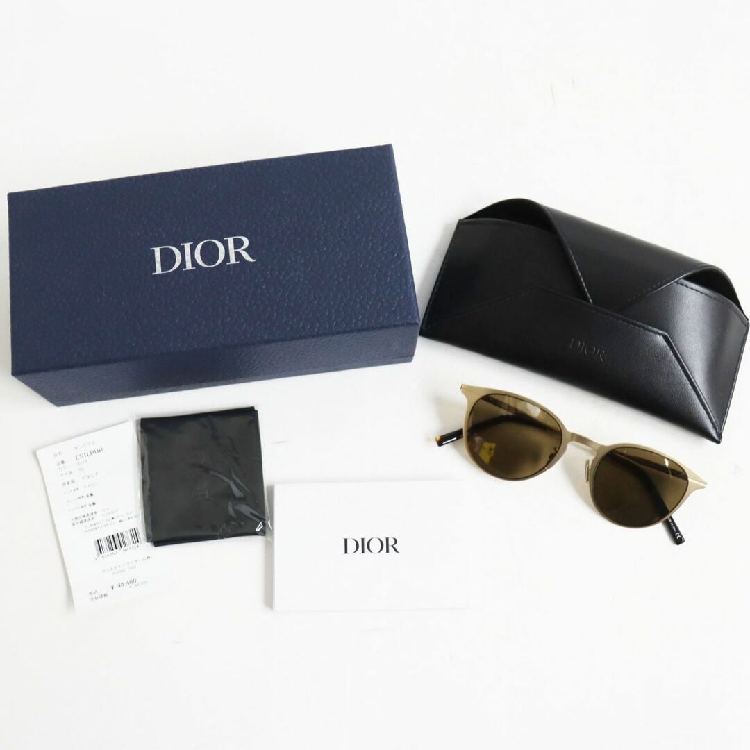 未使用品●DIOR ディオールオム Essential ESTLRUR B1F8 サングラス/アイウェア 50□22 150 ゴールド×クリアブラウン  イタリア製 メンズ q01-st30223-29