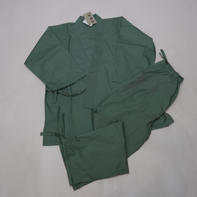 作務衣 男性用 合繊80％ 綿20％ M/L/LLサイズ 緑色 NO36564
