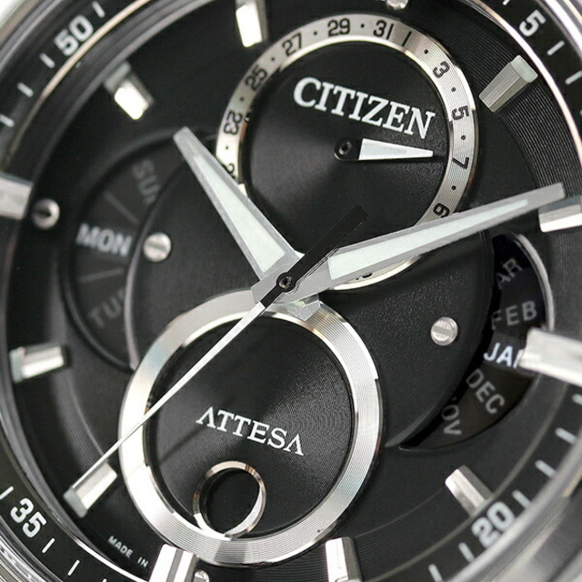 シチズン CITIZEN 腕時計 メンズ BU0060-68E アテッサ エコ・ドライブ リングソーラー アクトライン トリプルカレンダー ムーンフェイズ ATTESA ACT Line Eco-Drive エコ・ドライブ（8730） ブラックxシルバー アナログ表示