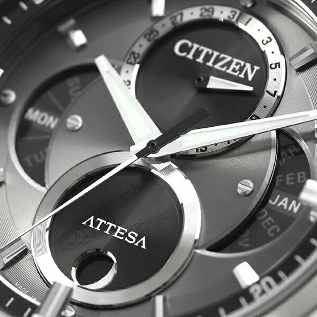 シチズン CITIZEN 腕時計 メンズ BU0060-09H アテッサ エコ・ドライブ リングソーラー アクトライン トリプルカレンダー ムーンフェイズ ATTESA ACT Line Eco-Drive エコ・ドライブ（8730） グレーxブラック アナログ表示