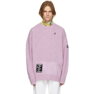 ラフシモンズ(RAF SIMONS)のRAF SIMONS ニット ウール セーター ピンク ロゴ パッチ XS(ニット/セーター)