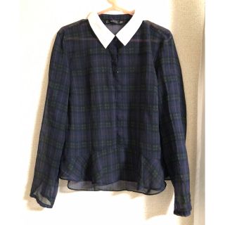 ザラ(ZARA)のZARA グリーン　ブラウス　チェック(シャツ/ブラウス(長袖/七分))