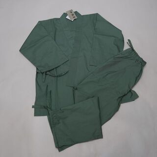 作務衣 男性用 合繊80％ 綿20％ 4Lサイズ 緑色 NO36564-4L(その他)