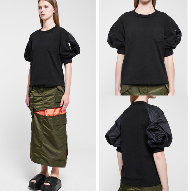 sacai - sacai ナイロンツイル ミックス Tシャツ ドッキング sacai - sacai ナイロンツイル ミックス Tシャツ ドッキング